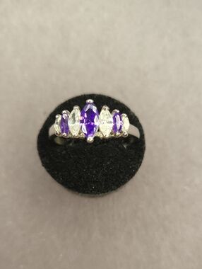 Sterling Silver Amethyst and CZ Marquise Ring
